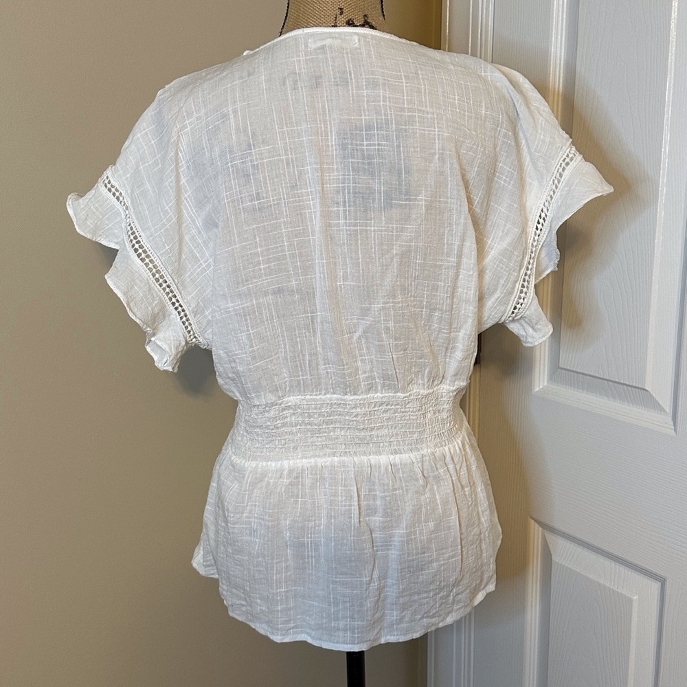 Women’s Max Studio Blouse Short sleeve, plunge, white Size Large - Picture 4 of 6
